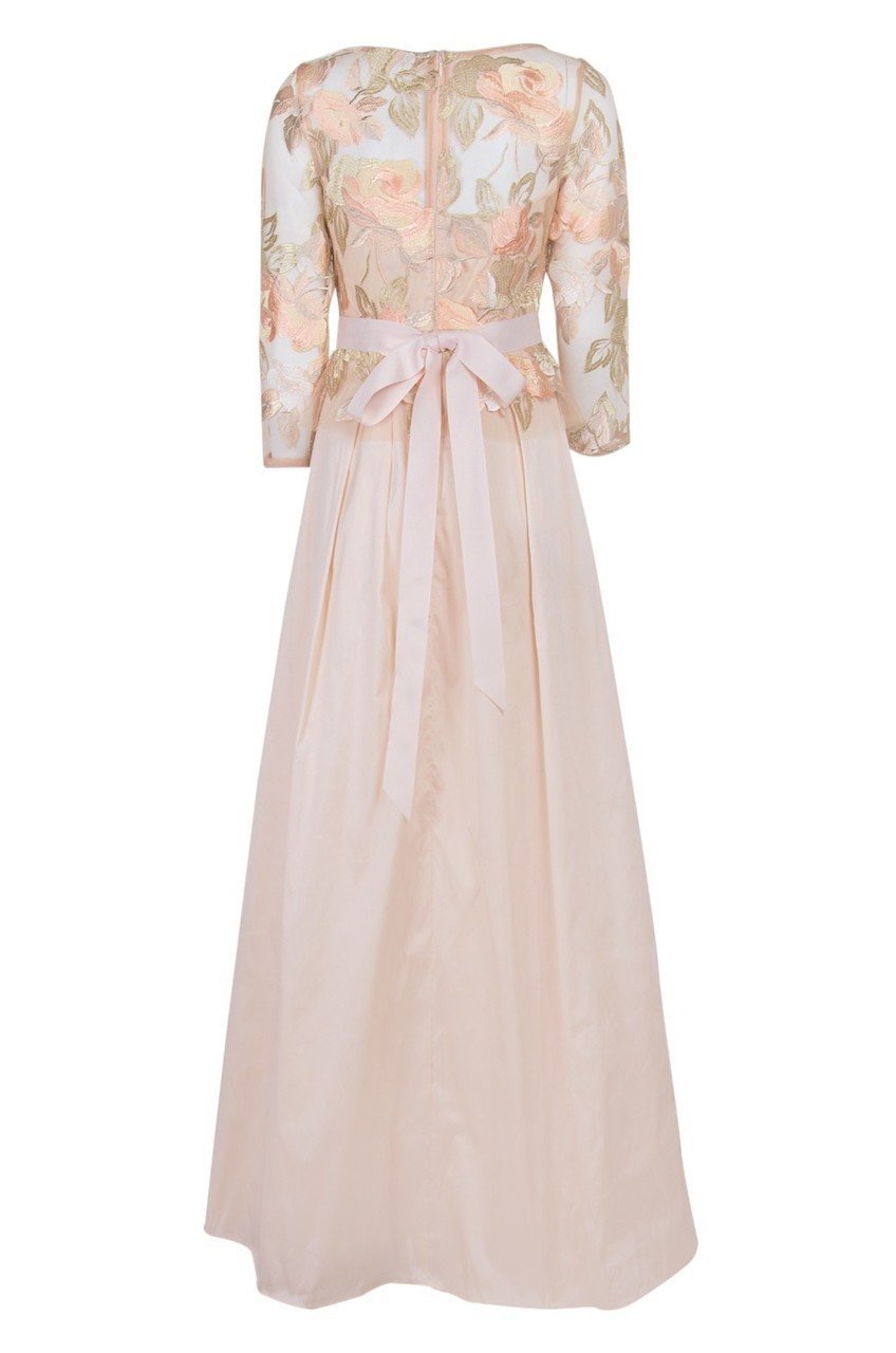 Adrianna Papell - AP1E203037 Floral Embroidered Taffeta A-line Dress in Neutral and Orange