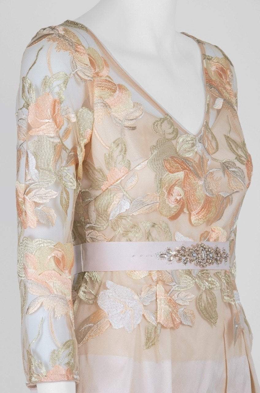 Adrianna Papell - AP1E203037 Floral Embroidered Taffeta A-line Dress in Neutral and Orange
