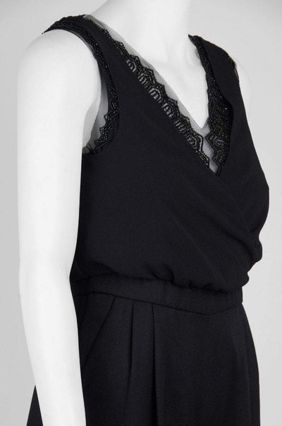Adrianna Papell - AP1E203142 Beaded V-neck Chiffon Jumpsuit in Black