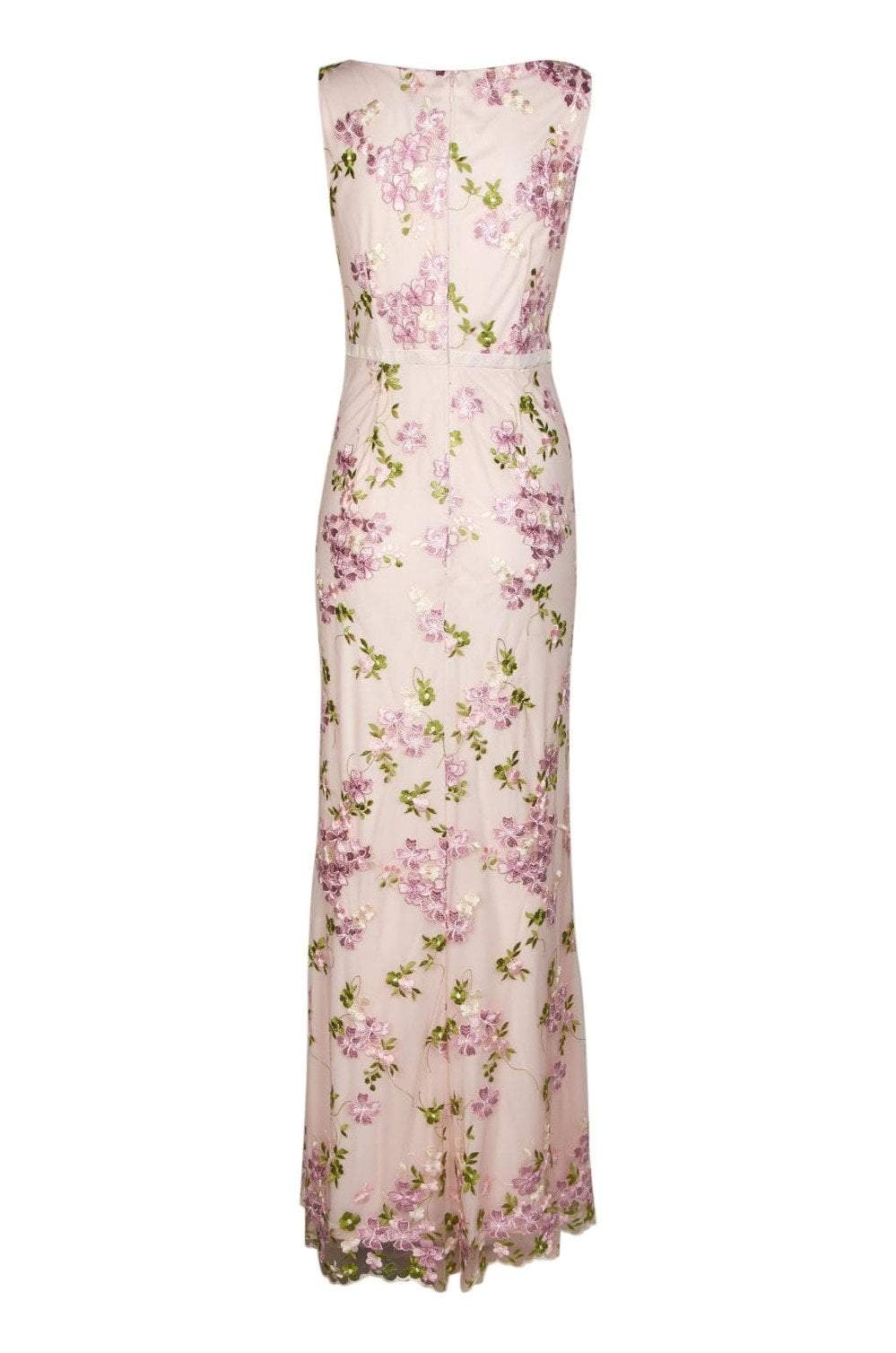 Adrianna Papell - AP1E204015 Floral Embroidered Bateau Sheath Dress In Pink and Multi-Color