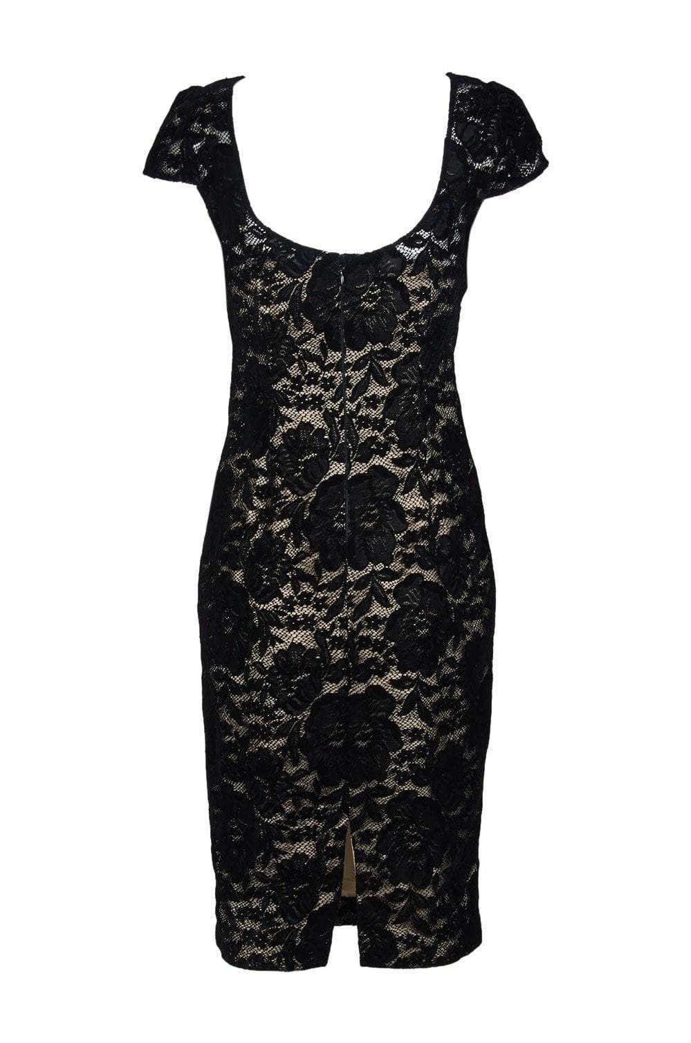 Adrianna Papell AP1E204098 - Knee-Length Lace Sheath Dress - Cap Sleeves, Floral Lace, Fitted Bodice, Sheath Skirt, Low Scoop Back, Center Back Slit, Back Zipper ADASA Adrianna Papell AP1E204098 - Knee-Length Lace Sheath Dress - Cap Sleeves, Floral Lace, Fitted Bodice, Sheath Skirt, Low Scoop Back, Center Back Slit, Back Zipper ADASA