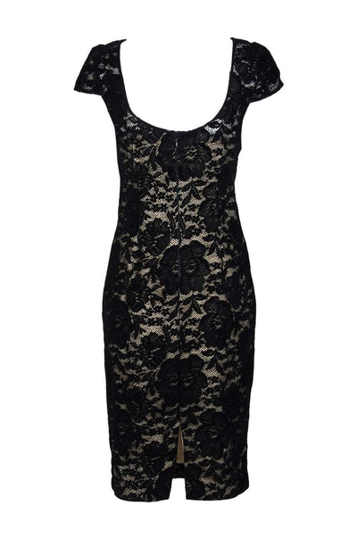 Adrianna Papell - AP1E204098 Floral Lace Cap Sleeve Sheath Dress In Black and Neutral