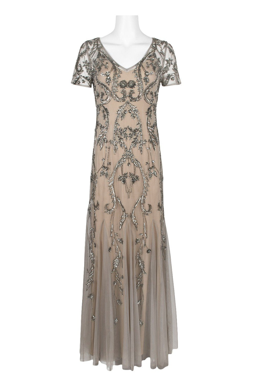Adrianna Papell - AP1E204586 Embellished V-neck Trumpet Dress In Neutral