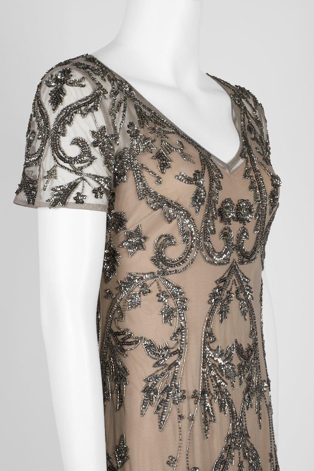 Adrianna Papell - AP1E204586 Embellished V-neck Trumpet Dress In Neutral