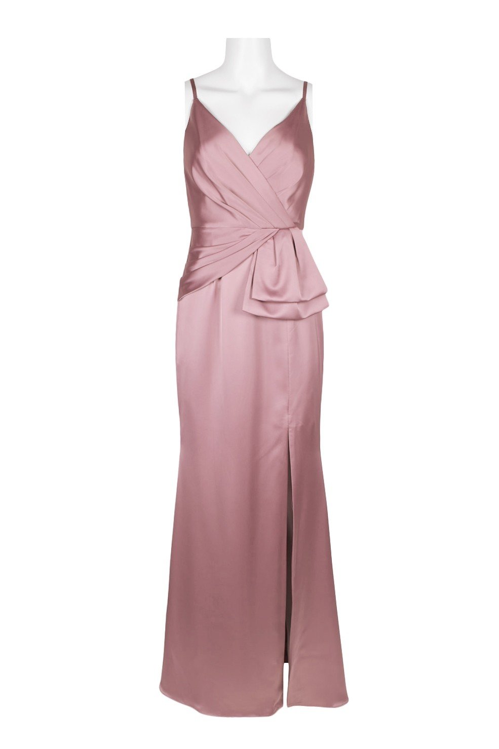 Adrianna Papell - AP1E204704 Pleated V-neck Satin Sheath Dress In Pink