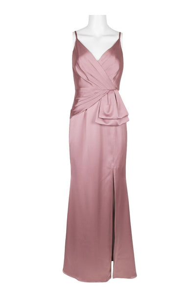 Adrianna Papell - AP1E204704 Pleated V-neck Satin Sheath Dress In Pink