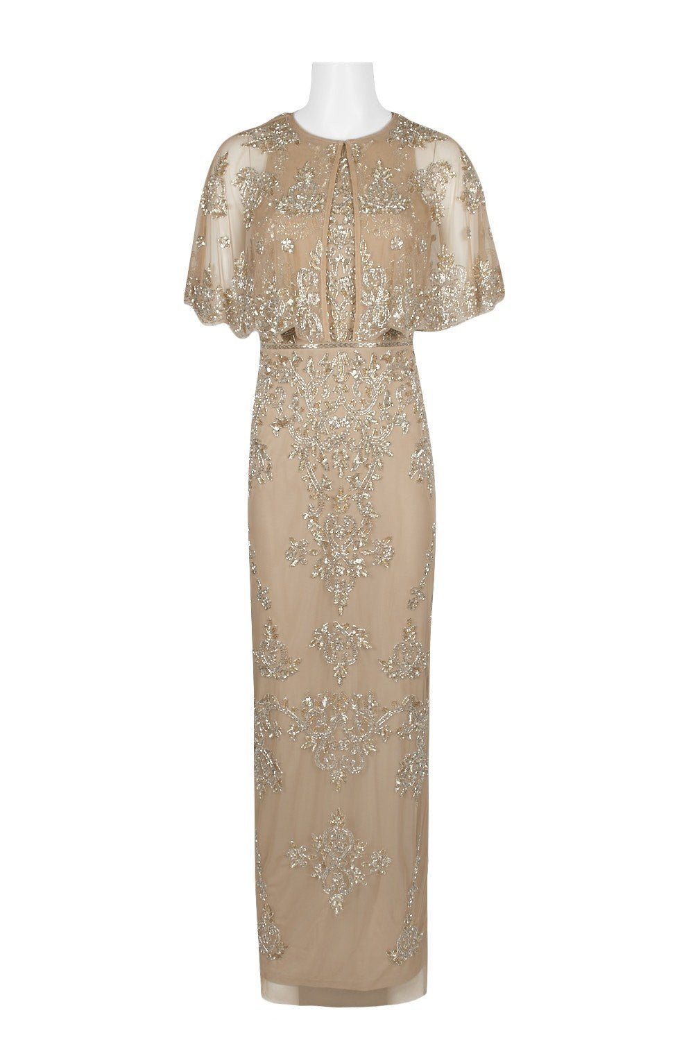 Adrianna Papell AP1E20510 - Long Sheath Dress - Embellishments, Back Zipper, Sleeveless, Cape Jacket, Sheath Skirt ADASA Adrianna Papell AP1E20510 - Long Sheath Dress - Embellishments, Back Zipper, Sleeveless, Cape Jacket, Sheath Skirt ADASA