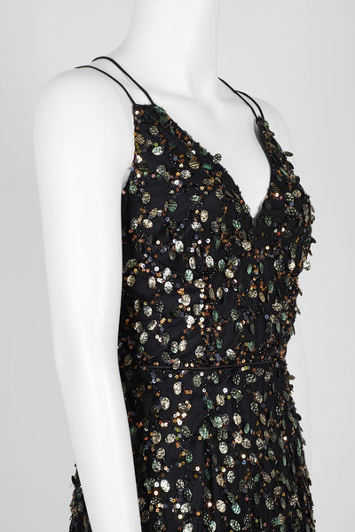 Adrianna Papell - AP1E205373 Embellished V-neck Fitted Dress In Black and Multi-Color