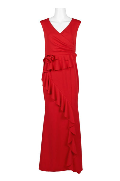 Adrianna Papell - AP1E205621 V-neck Ruffle Crepe Sheath Dress In Red