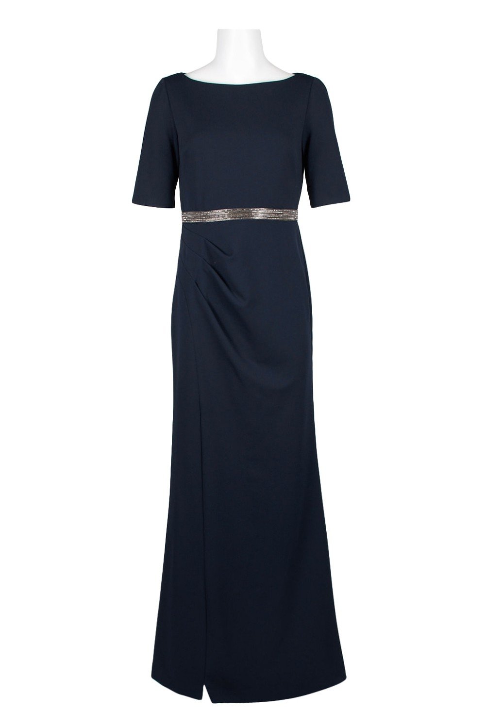 Adrianna Papell - AP1E205720 Bateau Embellished Crepe Sheath Dress In Blue