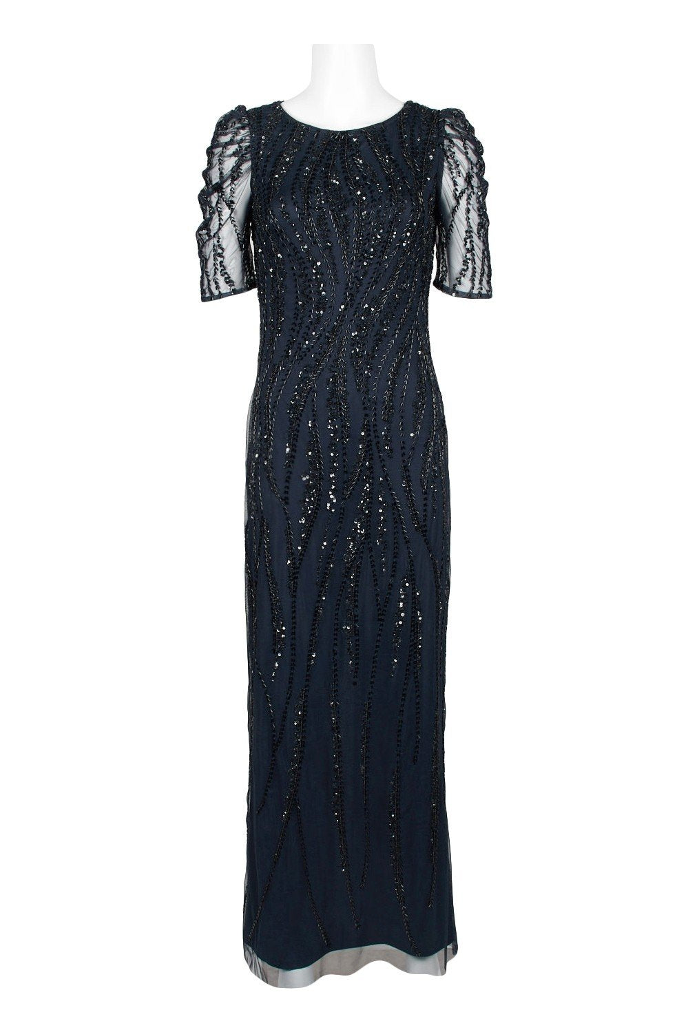 Adrianna Papell - AP1E205809 Embellished Bateau Sheath Dress In Blue and Black