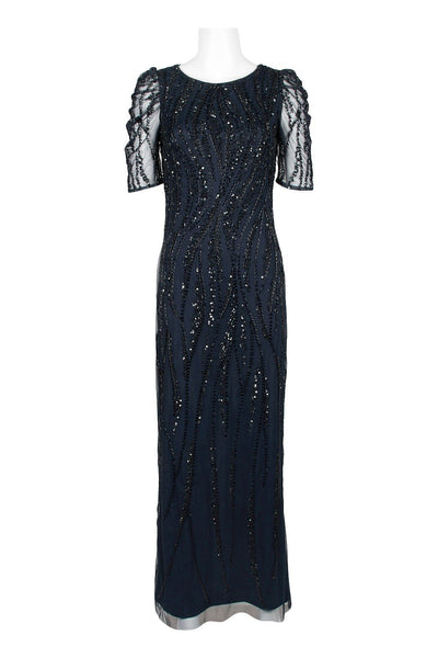 Adrianna Papell - AP1E205809 Embellished Bateau Sheath Dress In Blue and Black