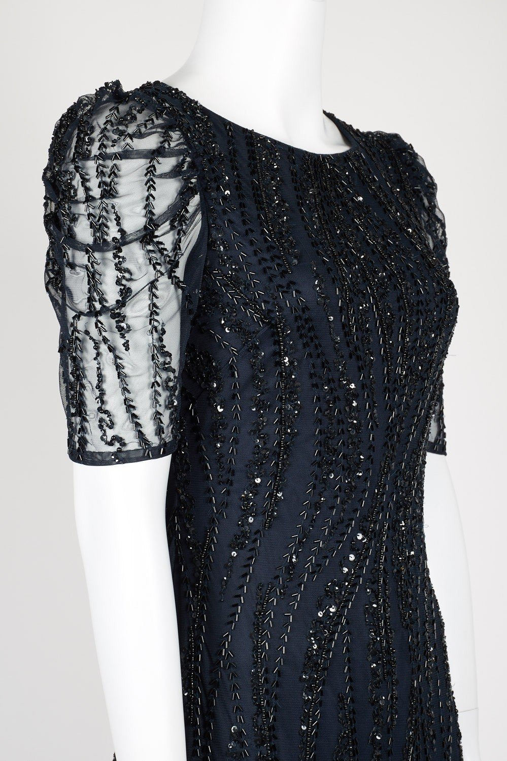 Adrianna Papell - AP1E205809 Embellished Bateau Sheath Dress In Blue and Black
