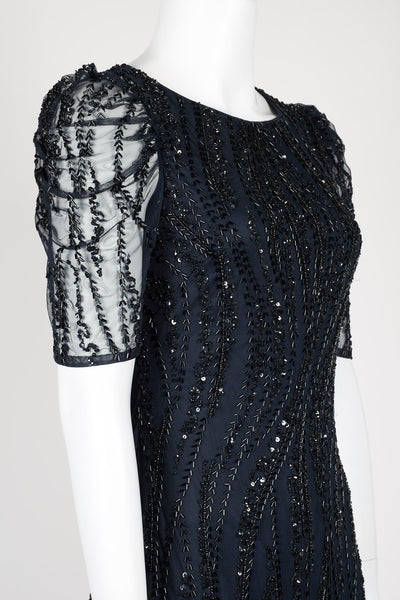 Adrianna Papell - AP1E205809 Embellished Bateau Sheath Dress In Blue and Black