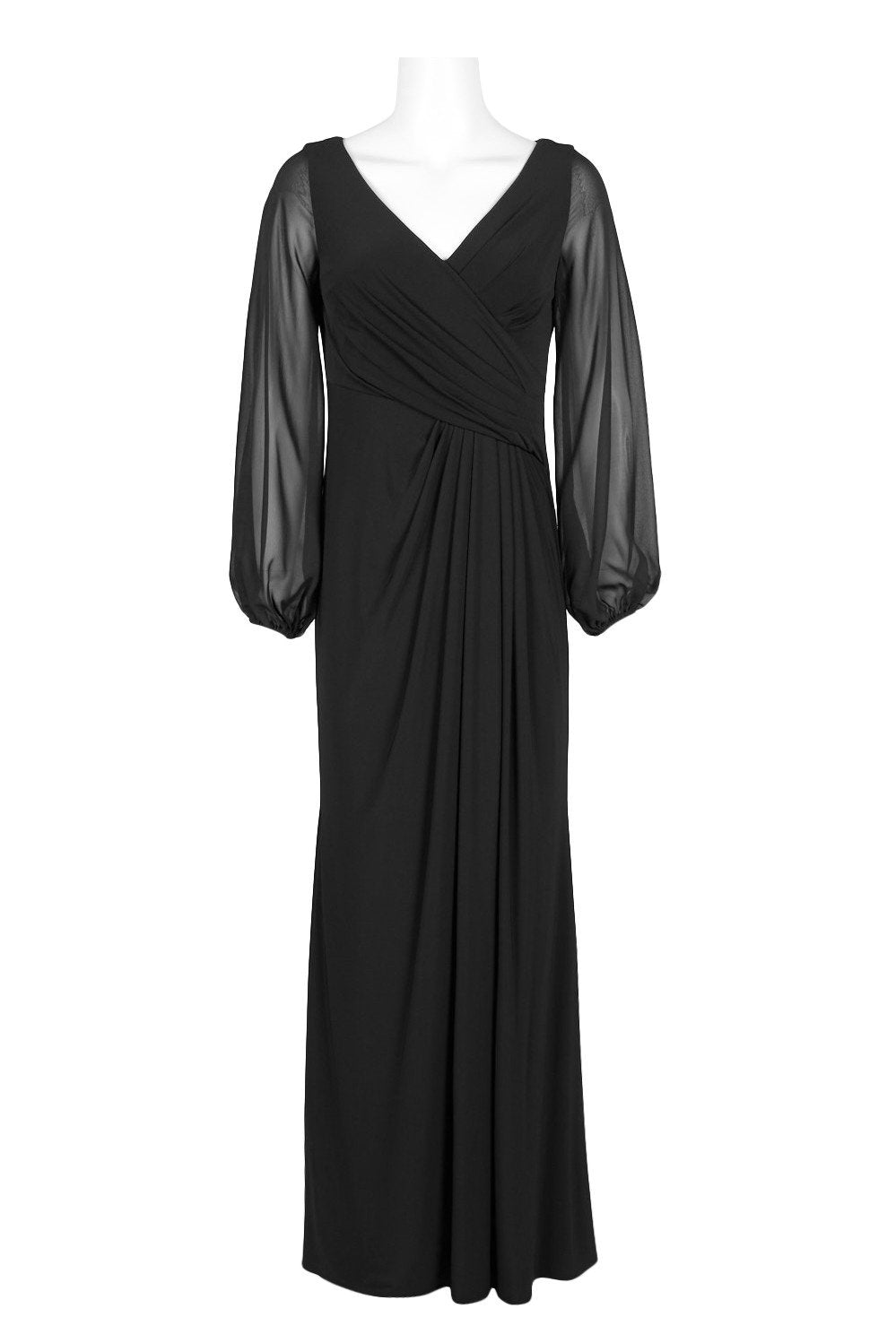 Adrianna Papell - AP1E205892 Long Sleeve V-neck Jersey Chiffon Dress In Black