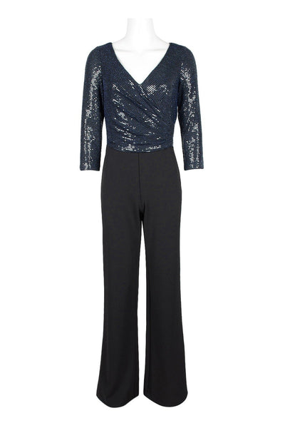 Adrianna Papell - AP1E206289 Sequined Quarter Length Sleeve Jumpsuit In Blue and Black