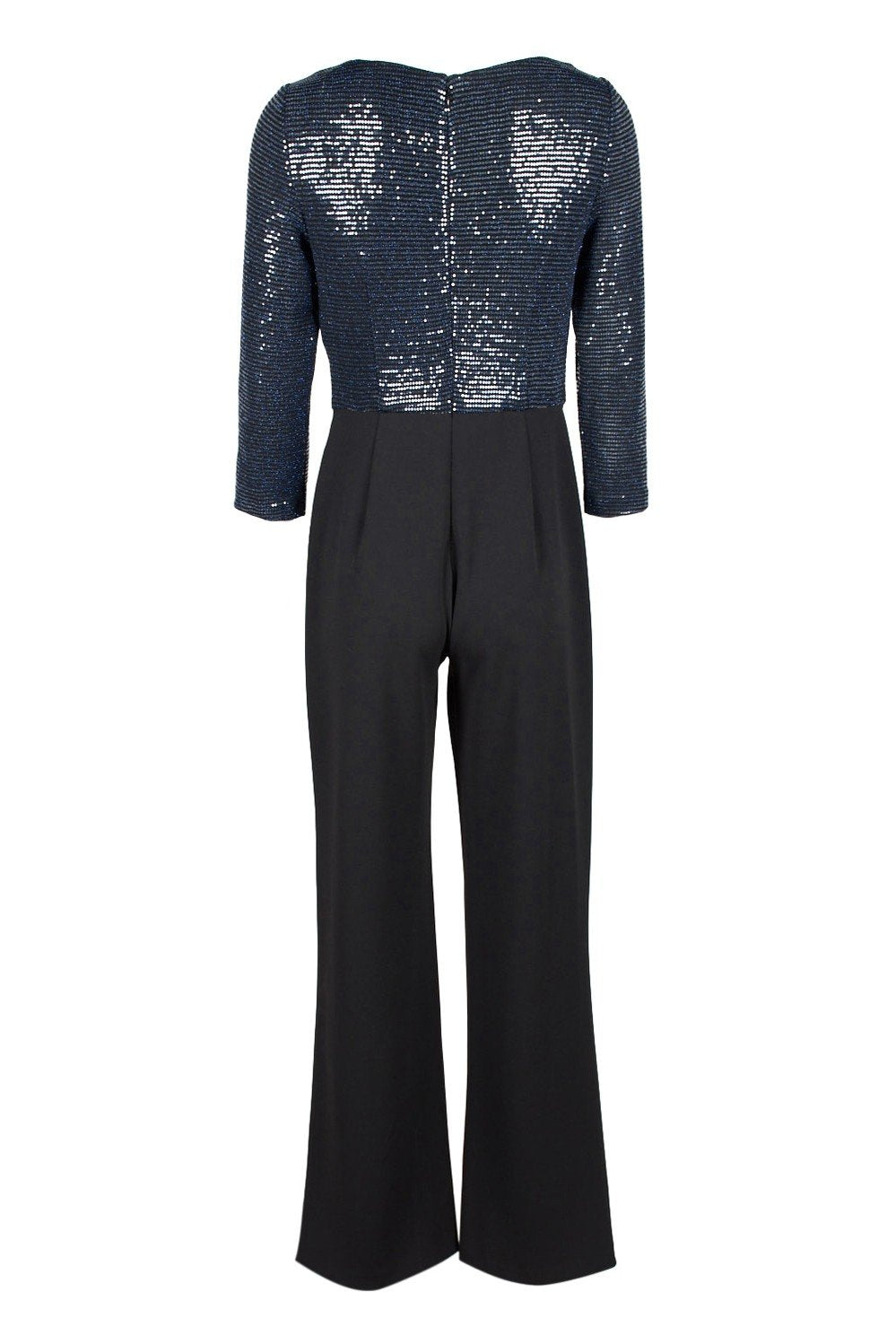 Adrianna Papell - AP1E206289 Sequined Quarter Length Sleeve Jumpsuit In Blue and Black