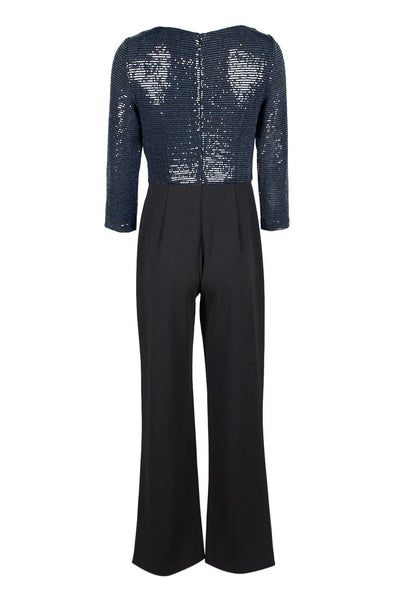 Adrianna Papell - AP1E206289 Sequined Quarter Length Sleeve Jumpsuit In Blue and Black