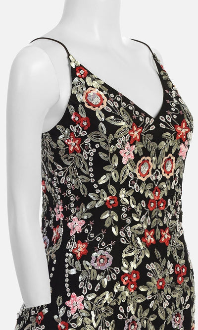 Adrianna Papell - AP1E206755 Spaghetti Strap Floral Sequined Dress In Black and Multi-Color