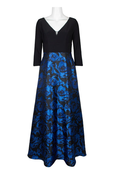 Adrianna Papell - AP1E206803 Floral Print Jacquard A-line Dress In Black and Blue
