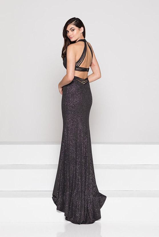 Colors Dress - 1937 Plunging Multi-Strap Glittered Jersey Gown In Black and Silver