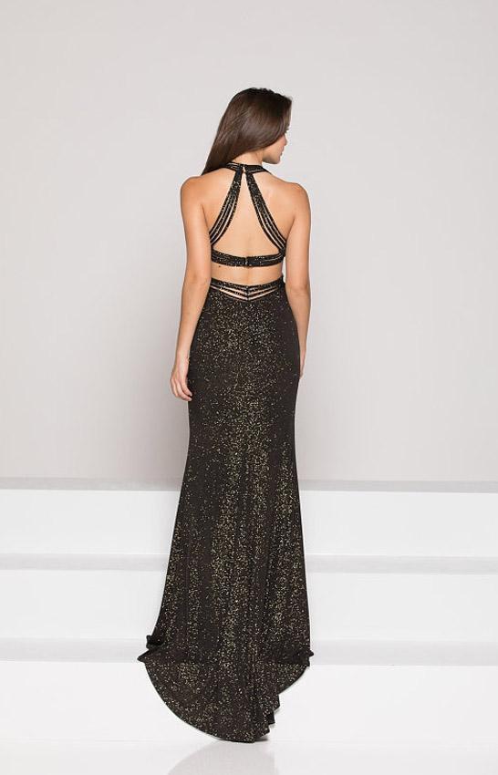 Colors Dress - 1937 Plunging Multi-Strap Glittered Jersey Gown In Black and Gold