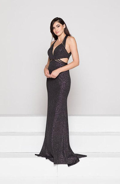 Colors Dress - 1937 Plunging Multi-Strap Glittered Jersey Gown In Black and Silver