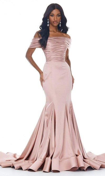 Ashley Lauren - 11023 Ruched Off Shoulder Trumpet Dress Evening Dresses 0 / Rose Gold