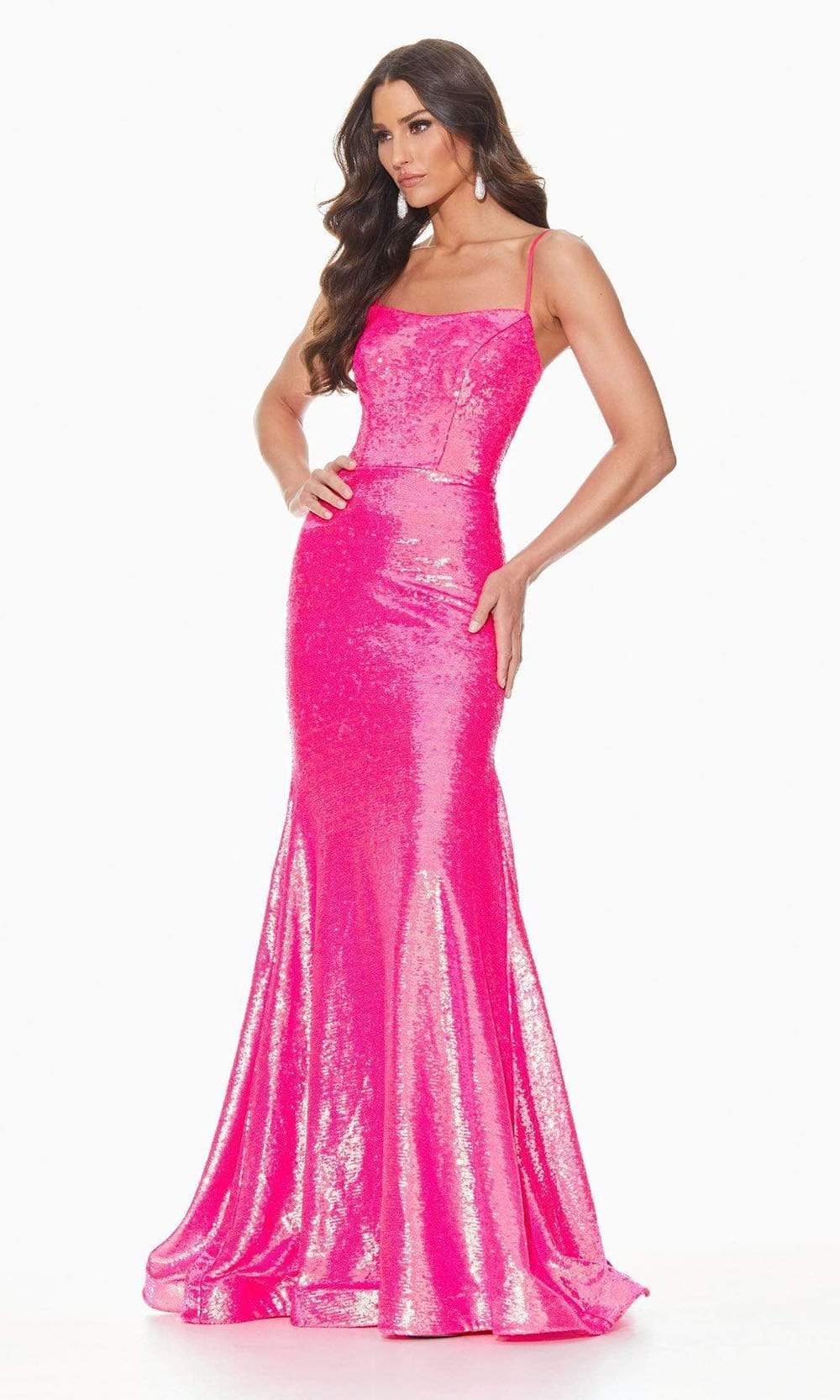 Ashley Lauren - 11024 Lace-up Back Iridescent Sequin Mermaid Gown Evening Dresses