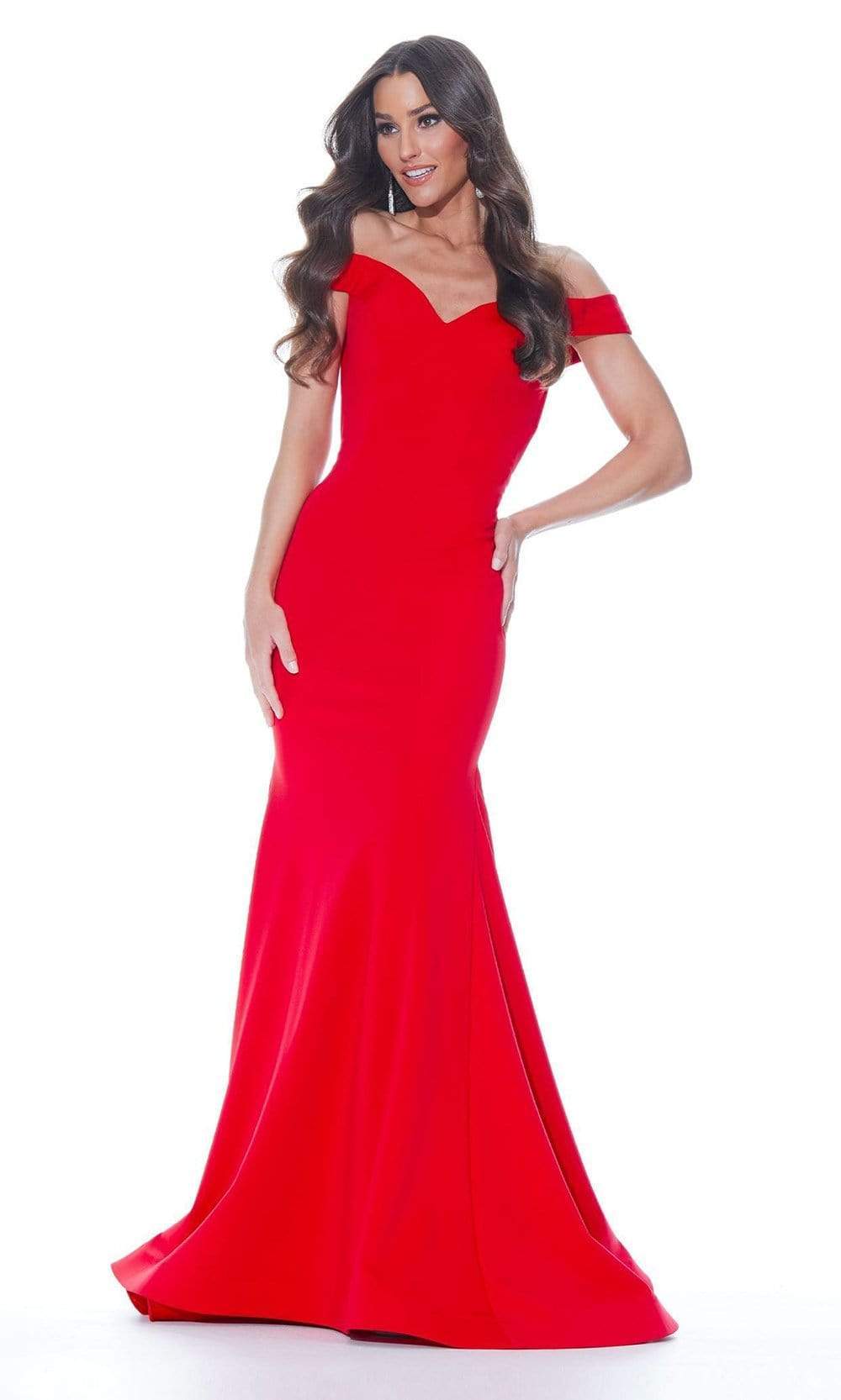 Ashley Lauren - 11025 Off Shoulder Scuba Mermaid Gown Pageant Dresses 0 / Red