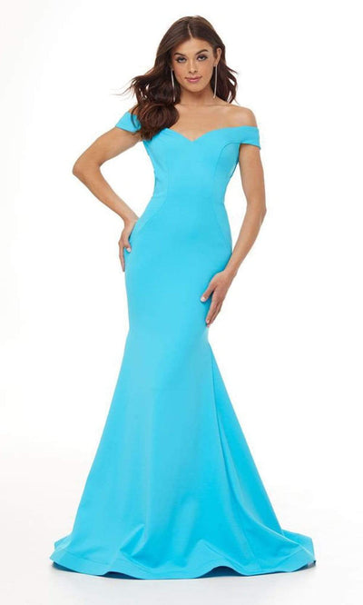 Ashley Lauren - 11025 Off Shoulder Scuba Mermaid Gown Pageant Dresses 0 / Turquoise