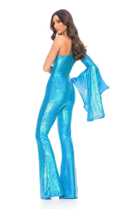 Ashley Lauren - 11047 Sequin One-Shoulder Fitted Jumpsuit - 1 pc Neon Blue In Size 4 Available CCSALE