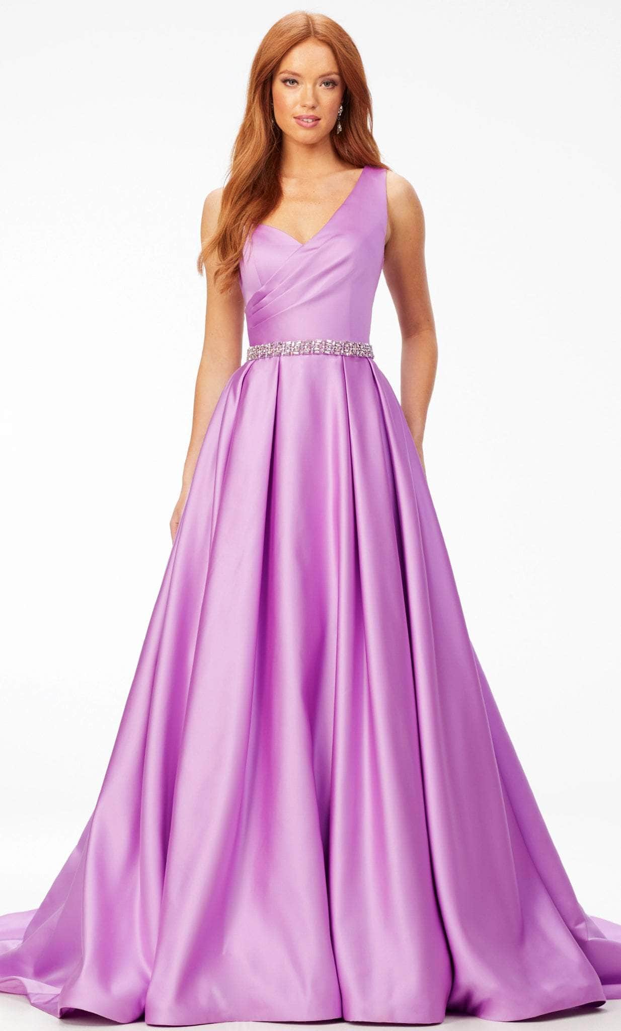 Ashley Lauren 11075 - Satin Pleated One Shoulder A-line Gown Prom Dresses 0 / Lilac