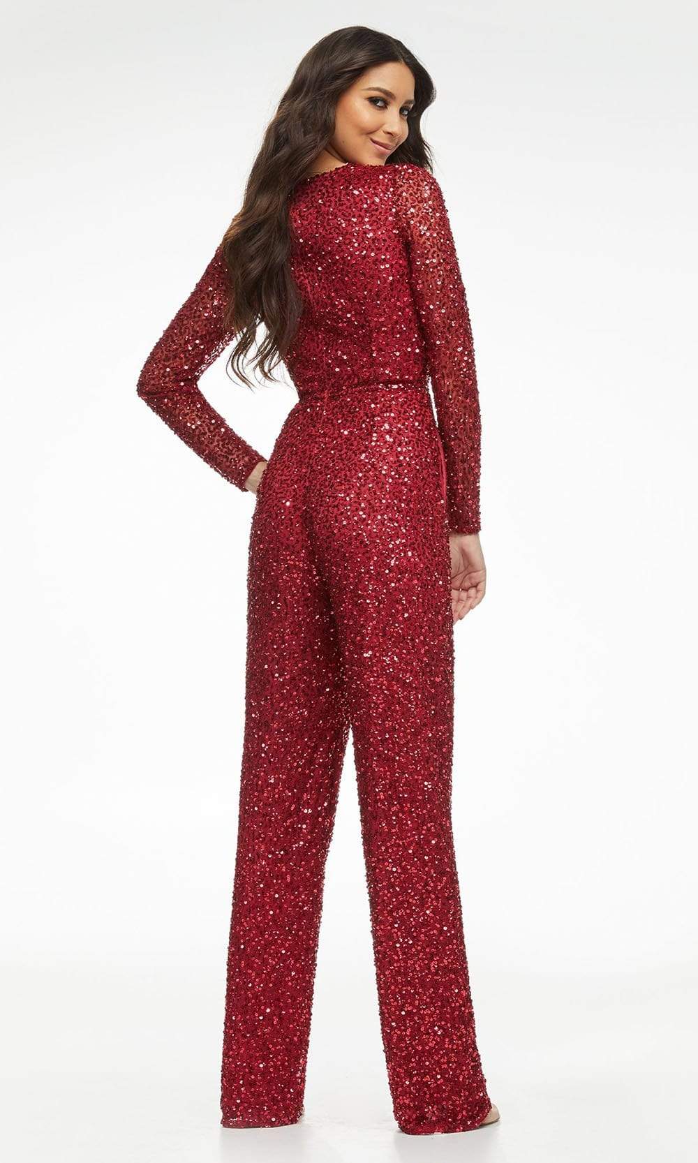 Ashley Lauren - 11079 Fully Beaded Sheer Long Sleeve Jumpsuit Evening Dresses