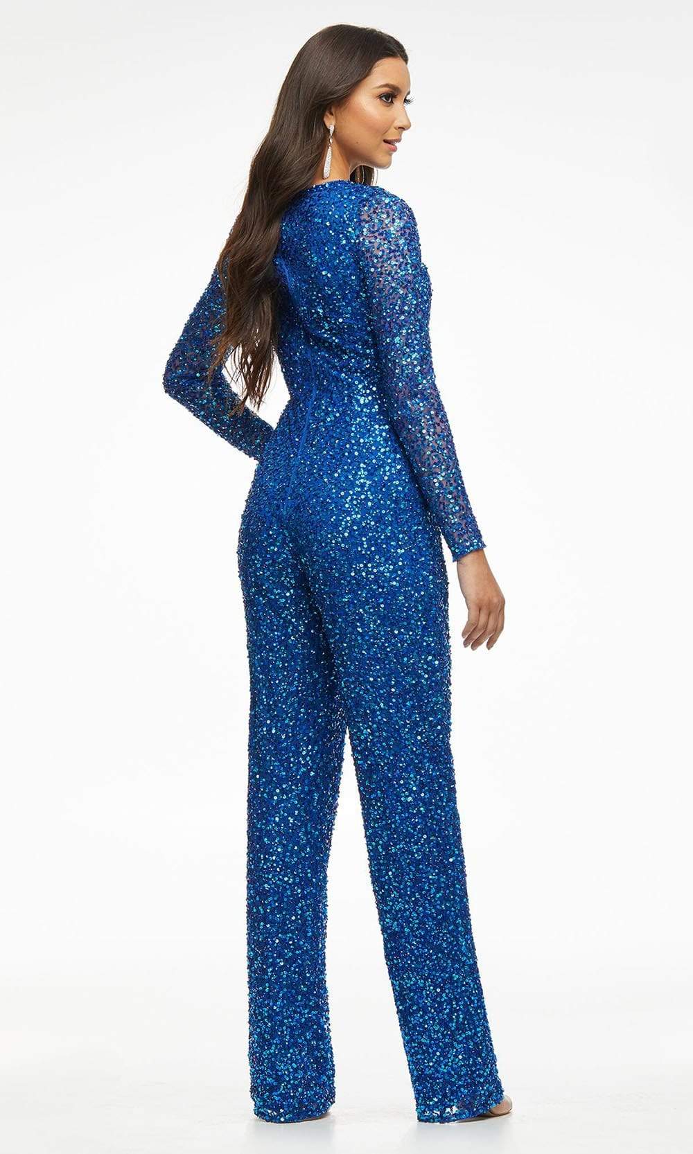 Ashley Lauren - 11079 Fully Beaded Sheer Long Sleeve Jumpsuit Evening Dresses