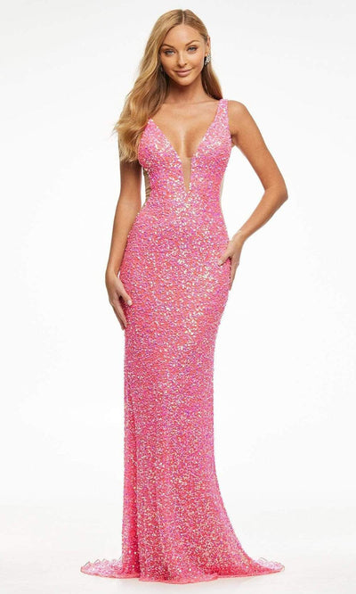 Ashley Lauren - 11081 Fitted Sequin Evening Dress Evening Dresses 00 / Hot Pink