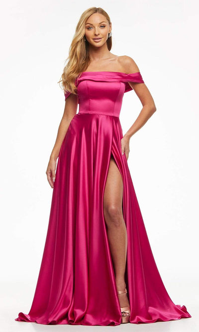 Ashley Lauren - 11091 Off Shoulder Full Length Evening Dress Pageant Dresses 0 / Fuchsia