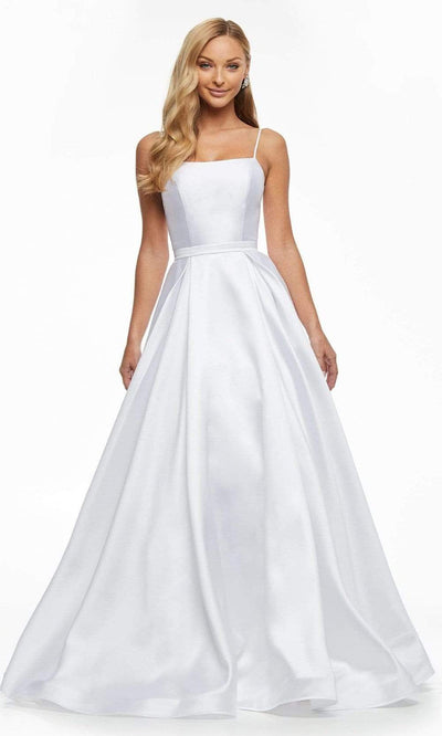 Ashley Lauren - 11095 Square Neck A-line Minimalist Gown Bridal Dresses 0 / White
