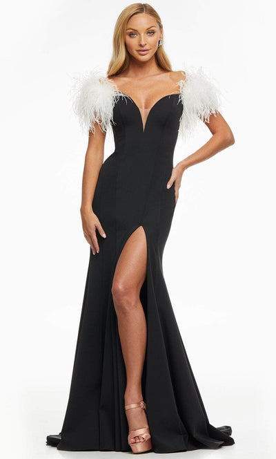 Ashley Lauren 11101 - Feathered Sleeve Mermaid Evening Gown Evening Gown