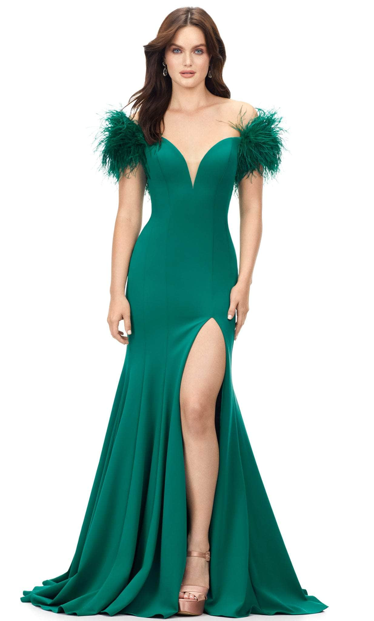 Ashley Lauren 11101 - Feathered Sleeve Mermaid Evening Gown Evening Gown