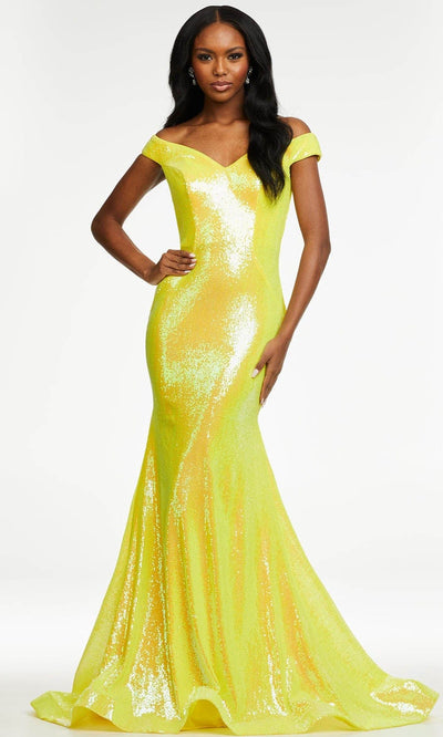 Ashley Lauren - 11107 Crisscross Back Sequin Gown Evening Dresses 00 / Yellow