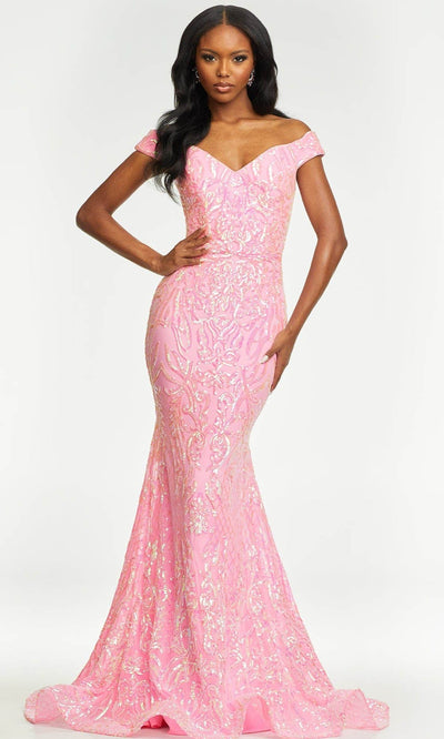 Ashley Lauren - 11112 Off Shoulder Sequin Gown Prom Dresses 0 / Baby Pink