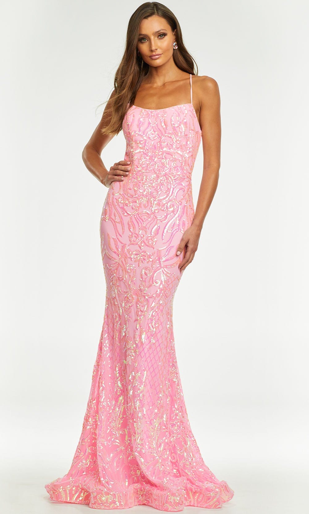 Ashley Lauren - 11114 Sequin Motif Scoop Gown Prom Dresses 0 / Baby Pink