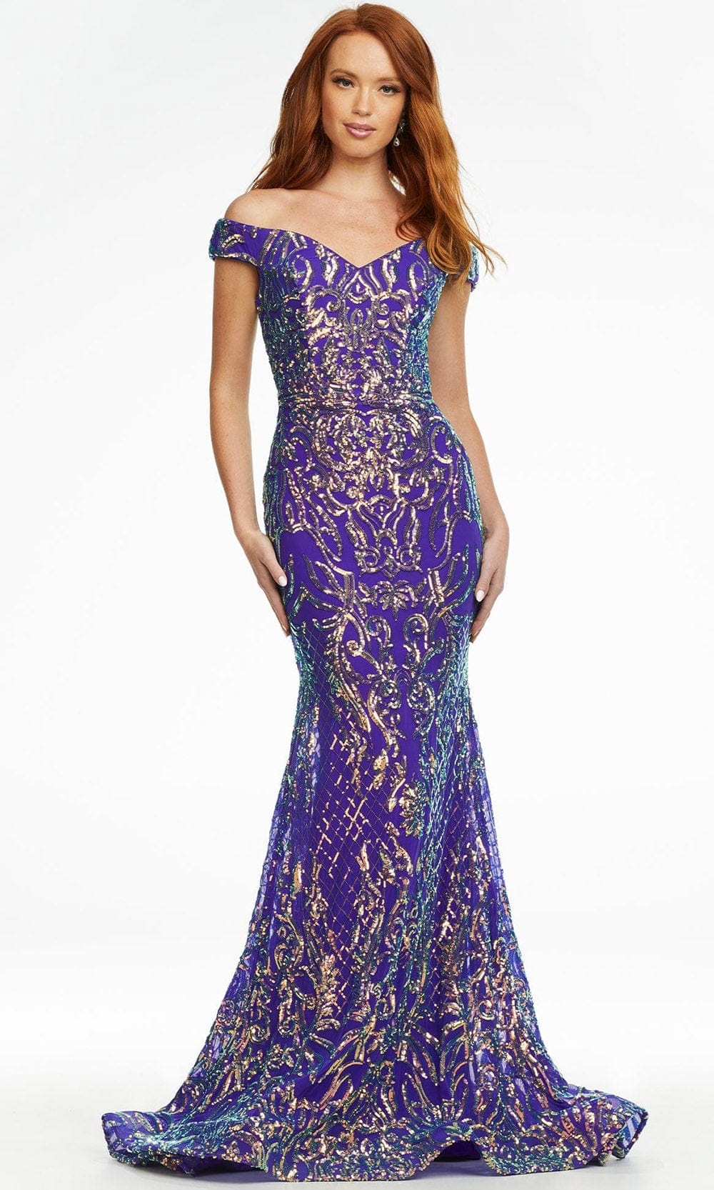 Ashley Lauren - 11115 Intricate Sequin Gown Prom Dresses 0 / Iridescent Purple