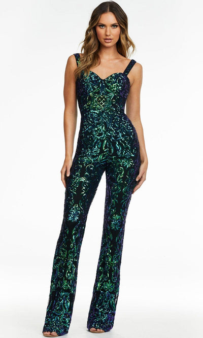Ashley Lauren - 11116 Sweetheart Sequin Jumpsuit Evening Dresses 0 / Black/Emerald