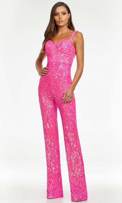 Ashley Lauren - 11116 Sweetheart Sequin Jumpsuit Evening Dresses 0 / Hot Pink