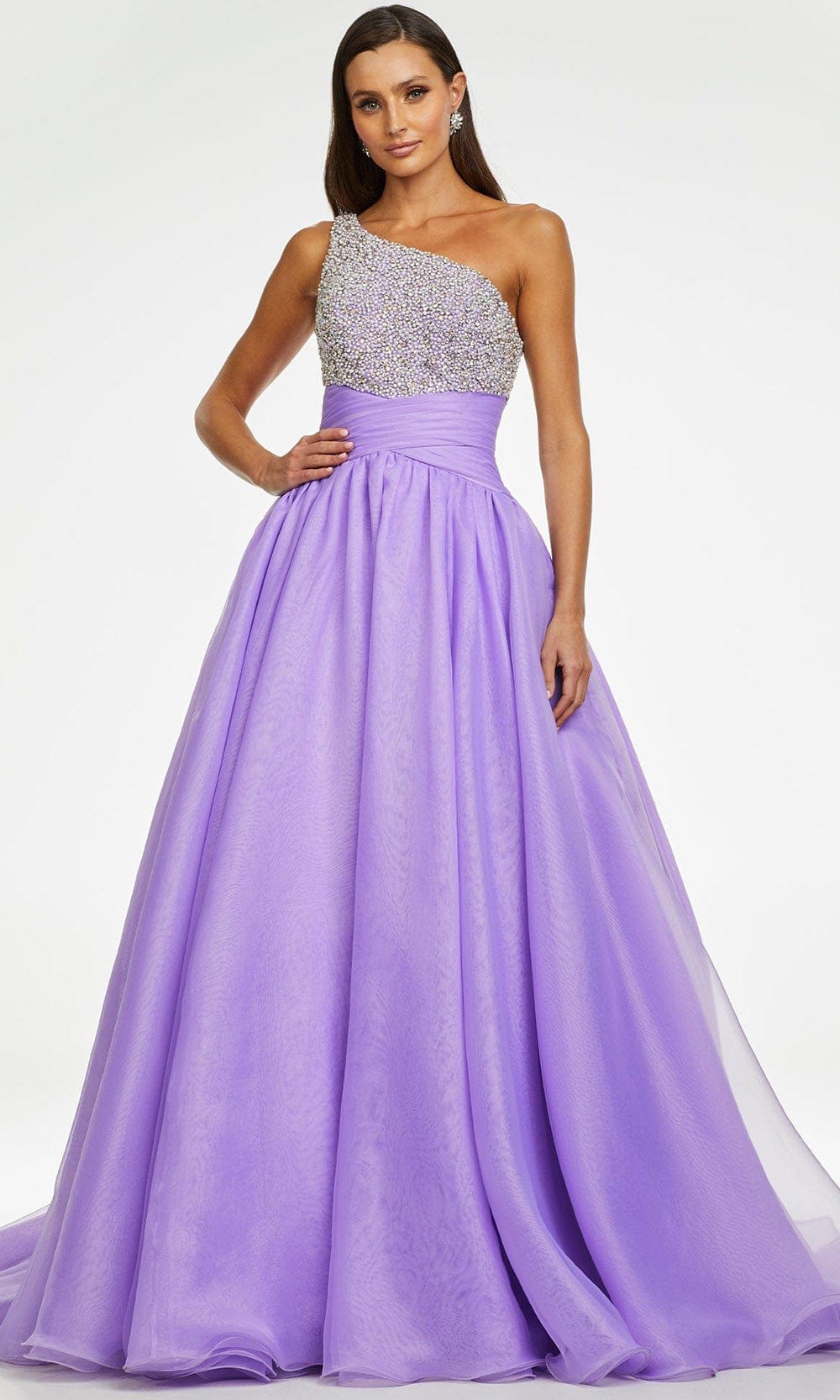 Ashley Lauren - 11127 Beaded Organza Ballgown Prom Dresses 0 / Orchid