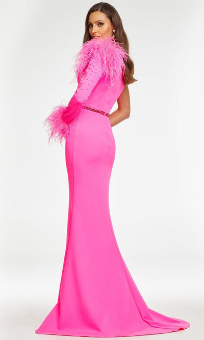 Ashley Lauren - 11131 Feather Detail Long Sleeve Gown In Pink