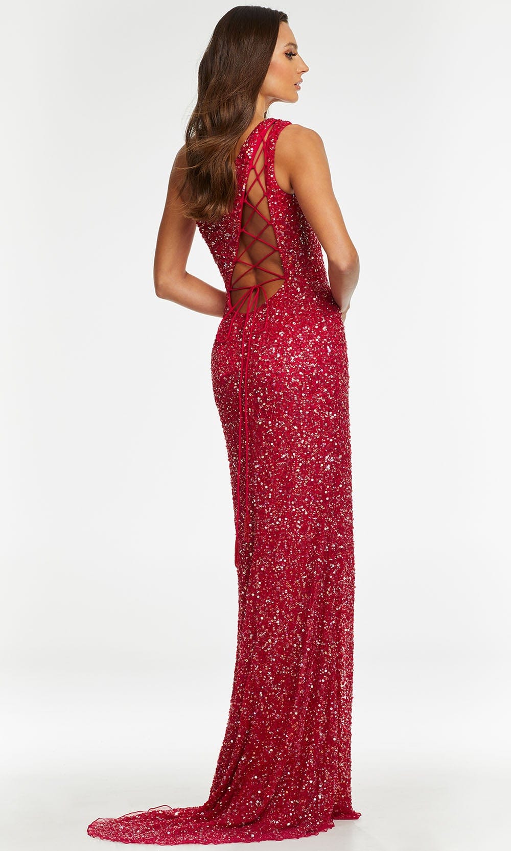 Ashley Lauren 11144 - Long Sheath Dress - Sleeveless, Asymmetrical Lace Up Back, High Slit, Sweep Train ADASA Ashley Lauren 11144 - Long Sheath Dress - Sleeveless, Asymmetrical Lace Up Back, High Slit, Sweep Train ADASA