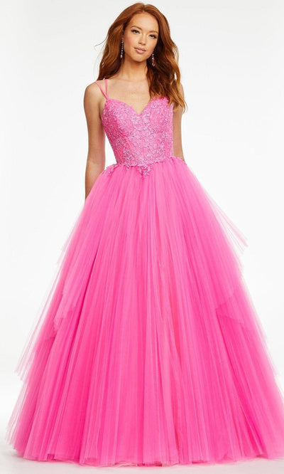 Ashley Lauren - 11146 Embroidered V-Neck Tulle Ballgown Prom Dresses